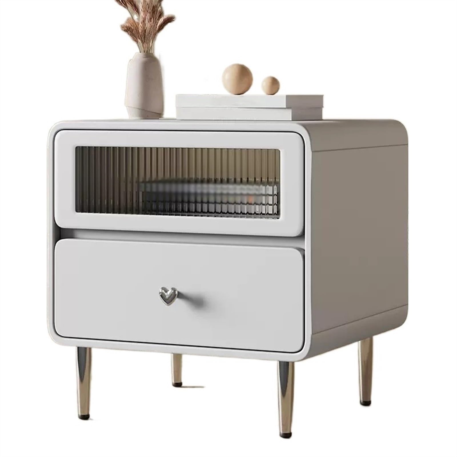 Nightstand Wood Lacquered Glass Nightstand Modern Minimalist Bedside Table Storagee