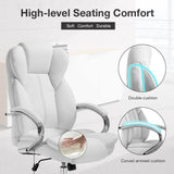 Executive Task Rolling Swivel Lumbar Support for Home Office, White PU Leather