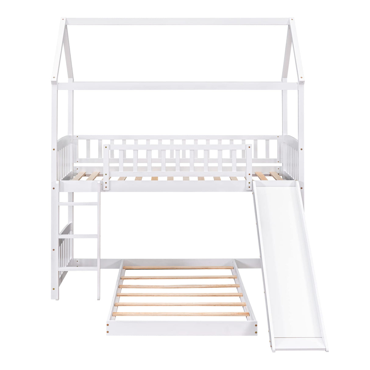 Loft Bed with Slide for Kids Bedroom,House Shaped Bunkbeds w/Safety Guardrails & Roof Design,Easy Assemble & No Box Spring Need & Space Saving Design, White