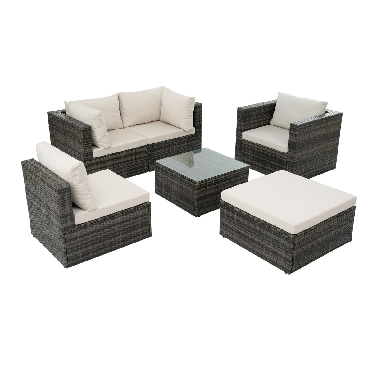 Patio Furniture Set: Outdoor Wicker Lounge Chairs - 6 Pieces with Tempered Glass Coffee