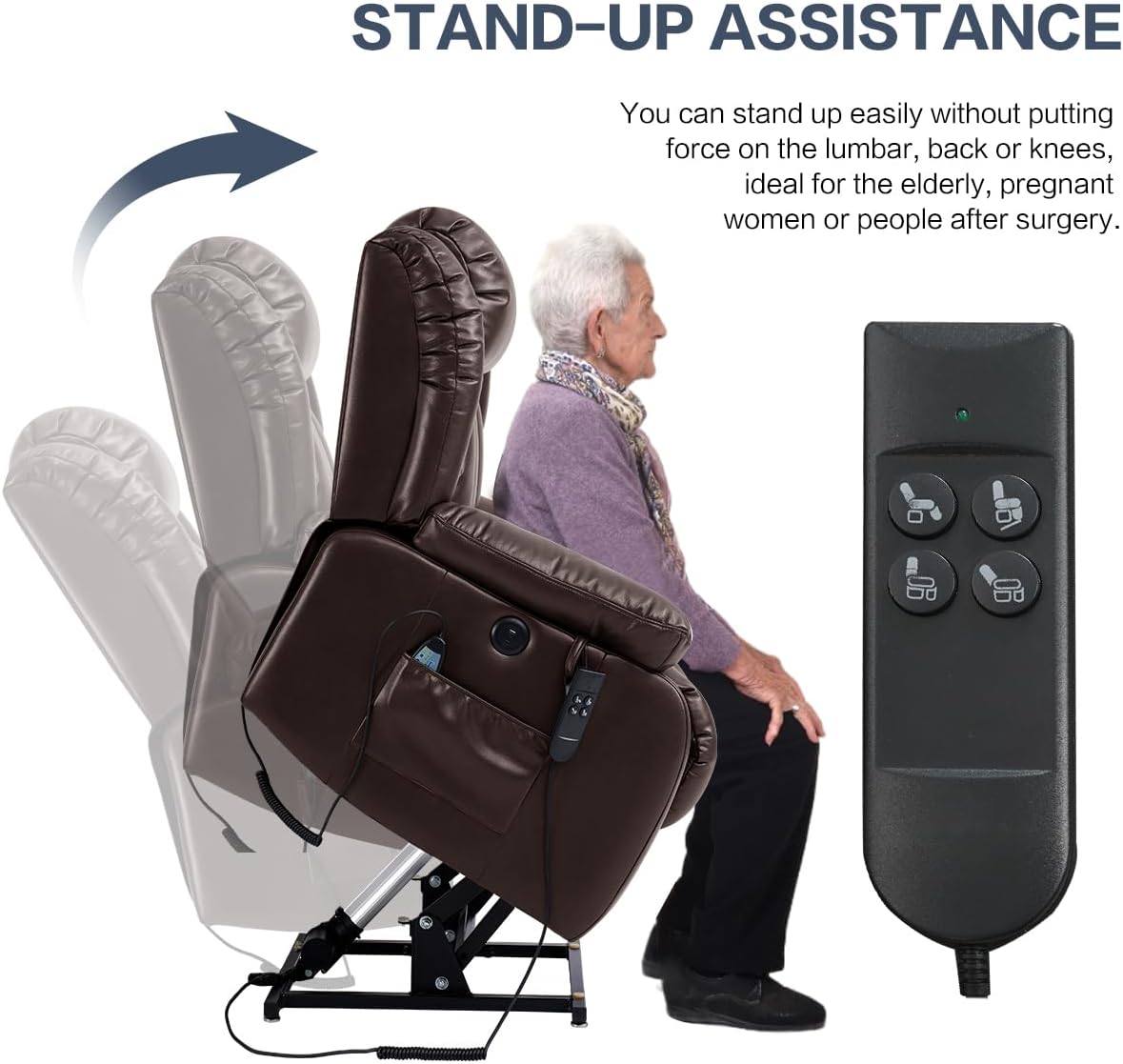 Infinite Position Power Lift Chair Lay Flat Recliner Dual Motor Sleeper Chair with Massage