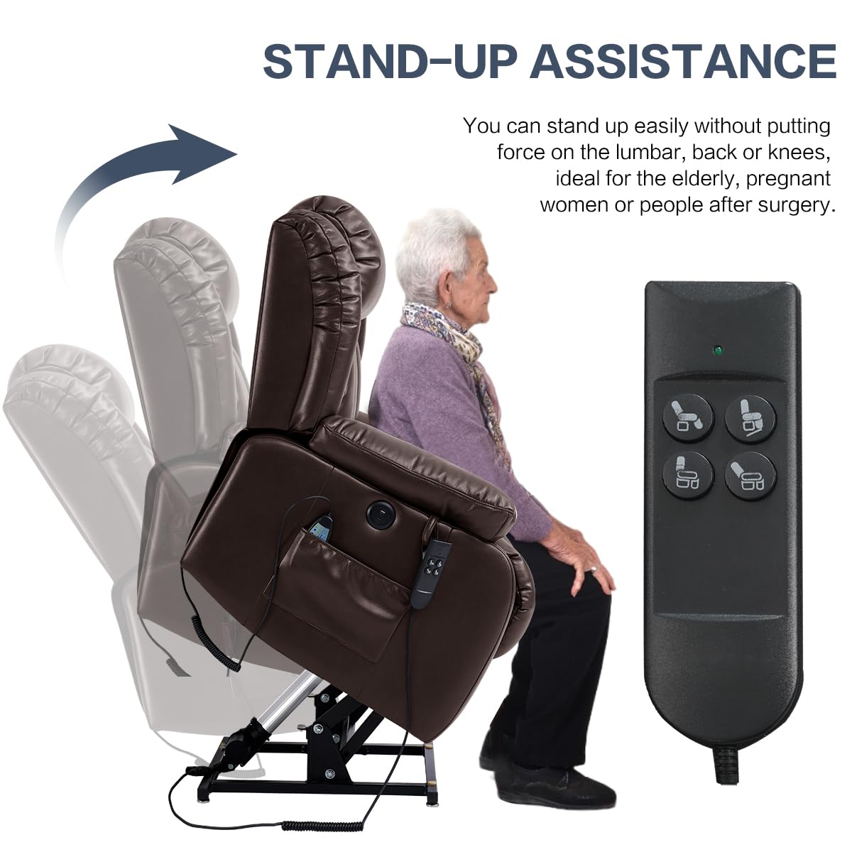 Infinite Position Power Lift Chair Lay Flat Recliner Dual Motor Sleeper Chair with Massage