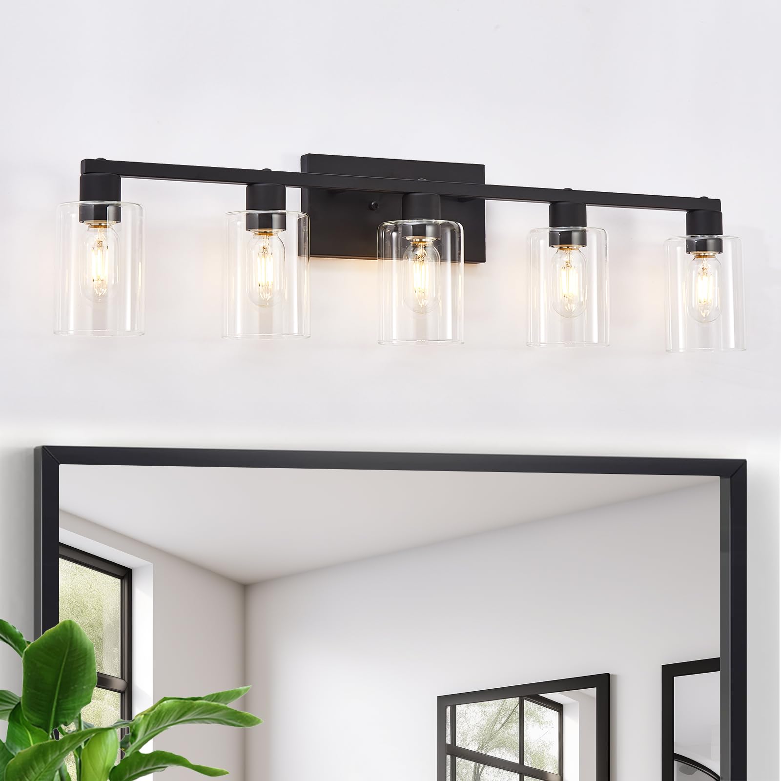 5 Light Bathroom Light Fixtures, Matte Black Bathroom Vanity Light