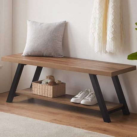 Rustic Entryway Bench, Farmhouse Wood Indoor Shoe Bench with Storage in