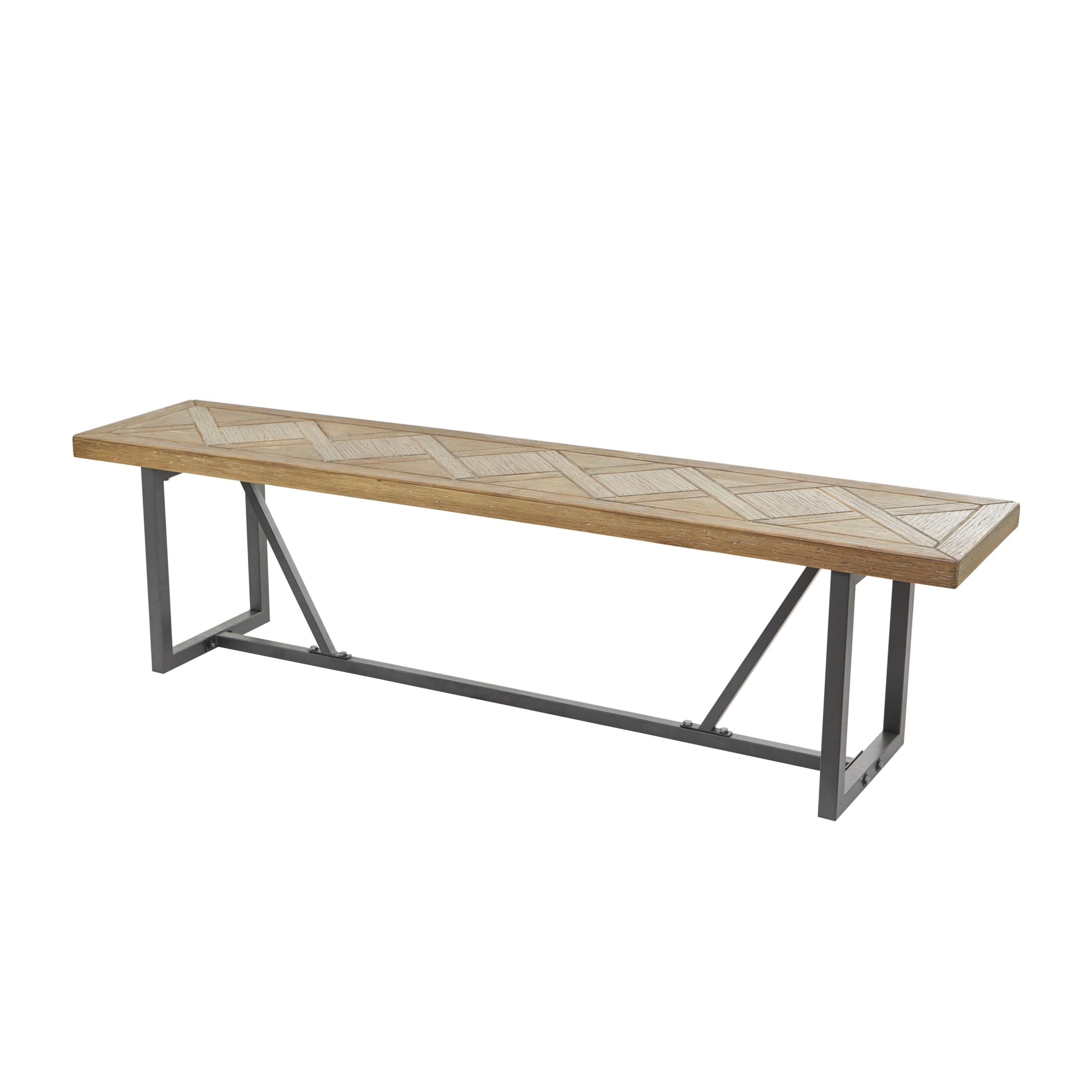79 Wood Bench with Black Metal Base,  Brown