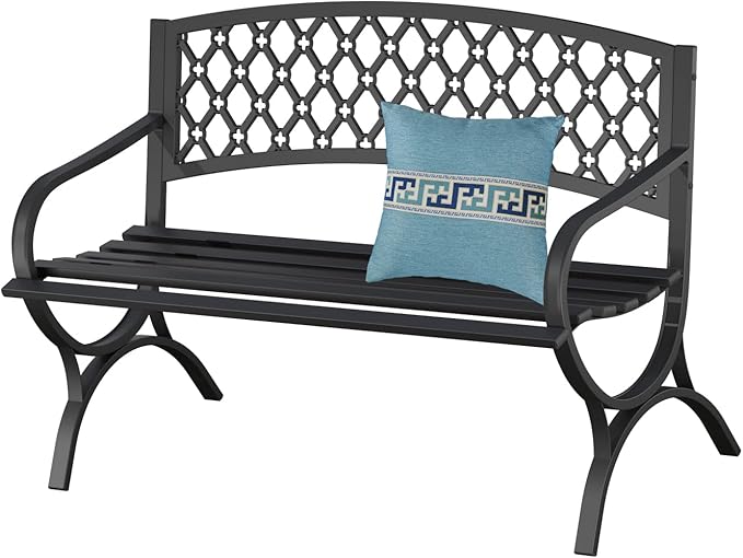 On Shine 50'' Outdoor Bench Weatherproof, Cast Iron All Metal Frame Garden Bench