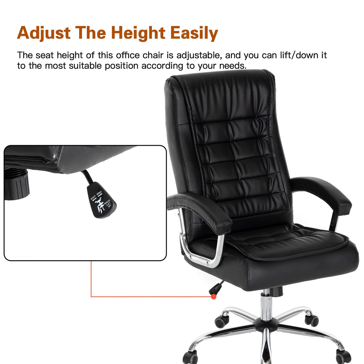 Executive Office Chair Adjustable Leather Chair High Back Swivel Office Desk Chair