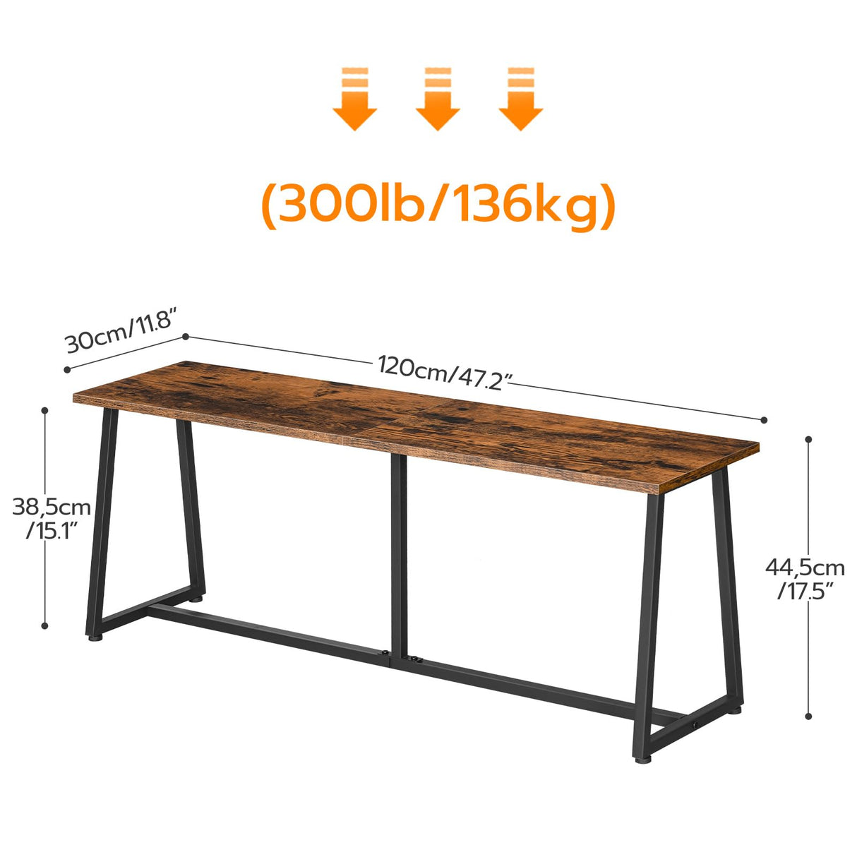 Dining Bench, Industrial Style Indoor Benches, Durable Metal Frame