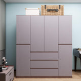 4-Door Armoire Wardrobe Closet, Wooden 3 Drawers Gray Closet Armoire Dresser