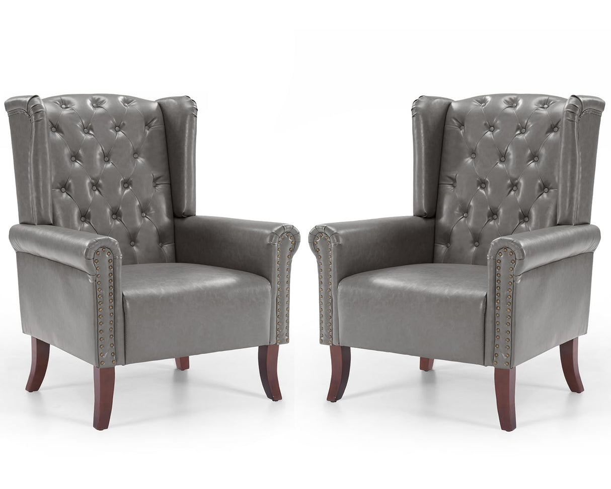 Modern PU Leather Accent Chairs Set of 2, Mid-Century Living Room Chairs Upholstered