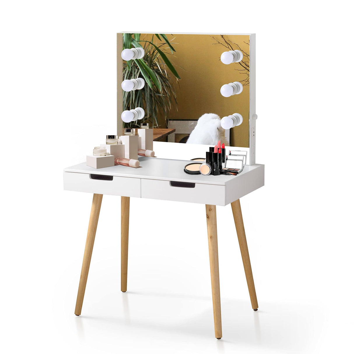 with Mirror, Wooden Vanity Table Makeup Dressing Desk with LED Light, Dressing Table