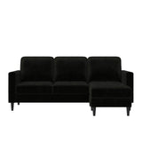 CosmoLiving Strummer Reversible Sectional Couch, Black Velvet Sofa (DA038-BK)