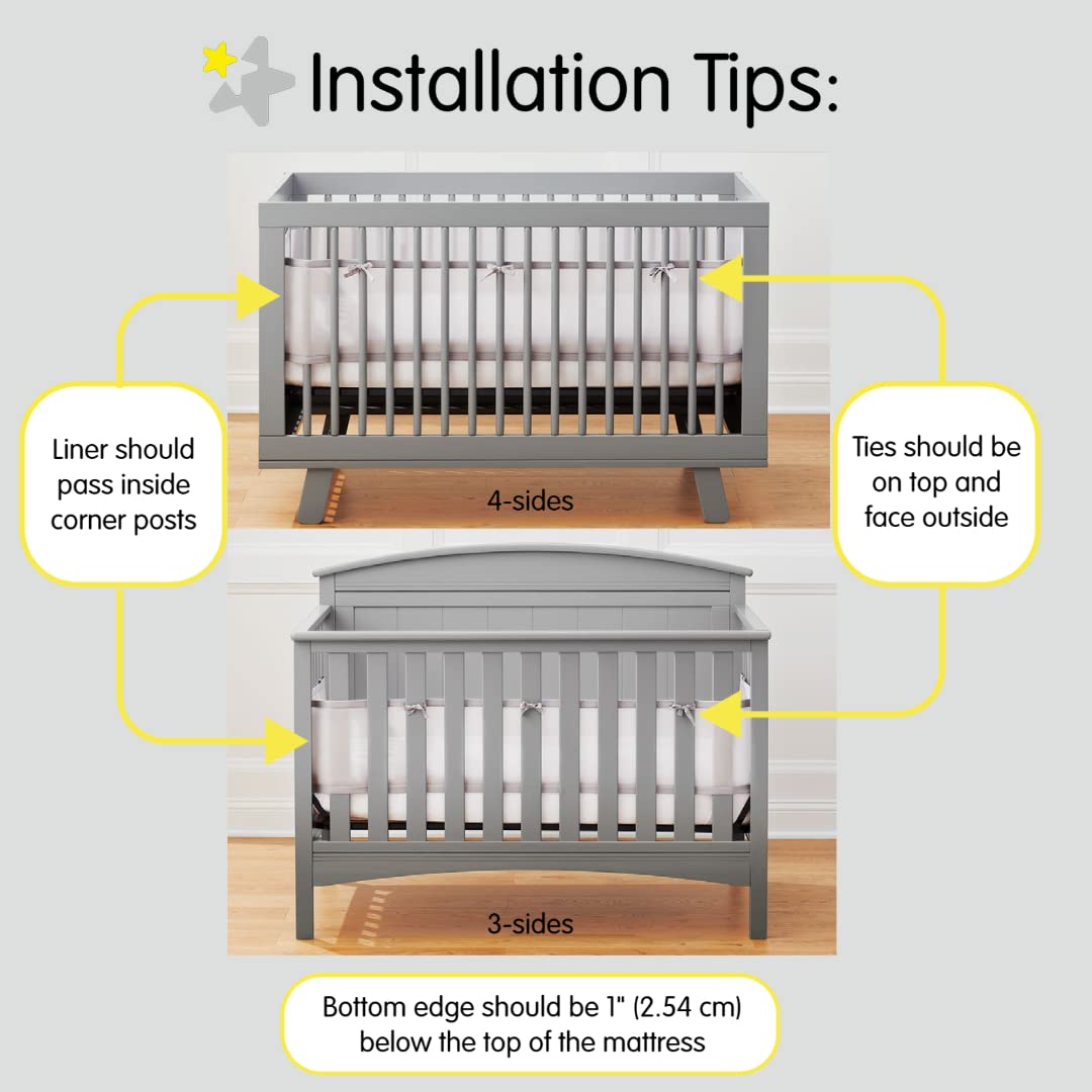 Breathable Mesh Liner for Full-Size Cribs, Classic 3mm Mesh, Owl Fun Gray (Size 4FS