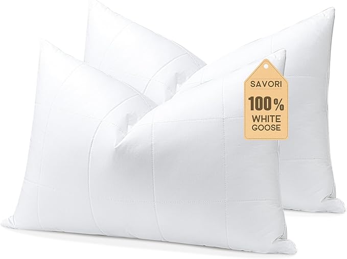 Goose Down Feather Pillows with 100% Cotton Cover, Soft Hotel Bed Pillow for Sleeping