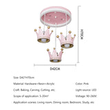 Pink Crown Chandelier for Kids Room - Modern Princess Pendant Light