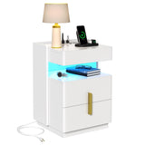 Nightstand with Charging Station & LED Lights, Night Stands with 2 Drawers for Bedroom