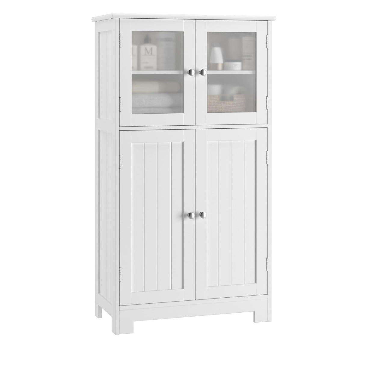 Bathroom Cabinet, Storage Cabinet with Adjustable Shelves & Glass Doors, Freestanding