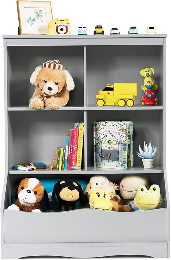 Toy Storage Organizer with Bookcase, 5-Cubby Children Bookshelf Toy Storage Cabinet