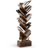10-Tier Tree Bookshelf, Floor Standing Bookshelf with Drawer