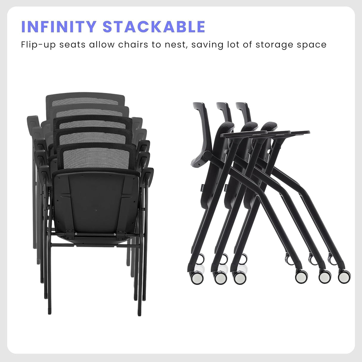 20 Pack Stackable Conference Room Chairs with Wheels and Paddle,