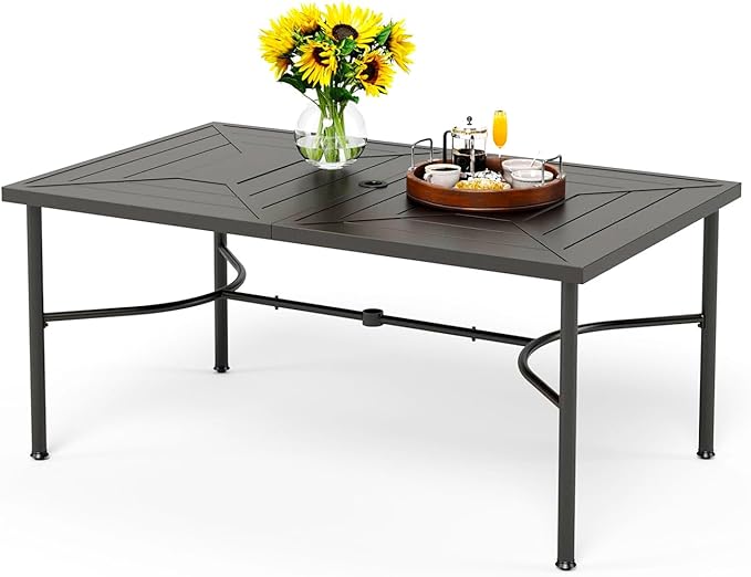 64" Rectangle Outdoor Dining Table, Patio Furniture Wood-Like Tabletop