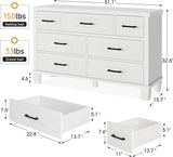 Dresser White with 7 Drawer Modern Wooden Dresser - 3-Tier Drawer Chest