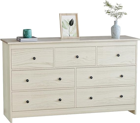 White Dresser for Bedroom, 7 Drawer Dresser with Wide Drawer and Metal Handles