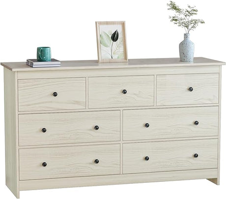 Black Dresser for Bedroom, 7 Drawer Dresser with Wide Drawer and Metal Handles