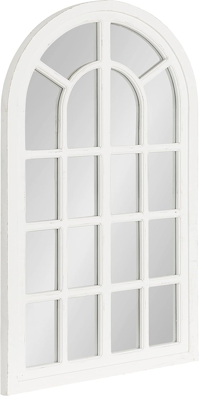 Boldmere Traditional Wood Windowpane Arch Wall Mirror, 22" x 38", White and Brown