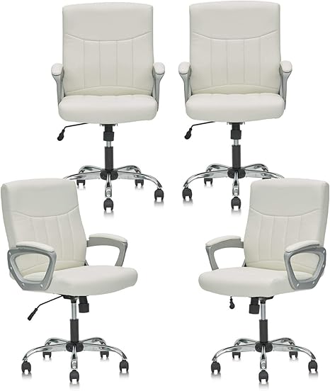 Office Chair - Mid Back Leather Computer Desk Chair with Wheels