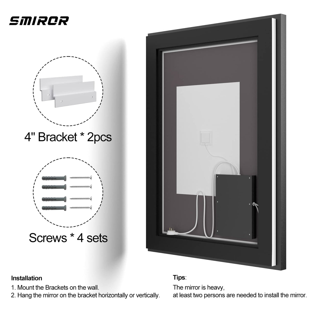 44x 36 Led Bathroom Mirrors with Black Trim, Lighted Vanity Mirrors for Wall, 3 Colors,