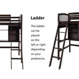 Kids Loft Beds, Twin Loft Bed with Desk, Wood High Loft Bed with Bookcase Shelves for Dorm, Boys & Girls Teens Adults, Espresso