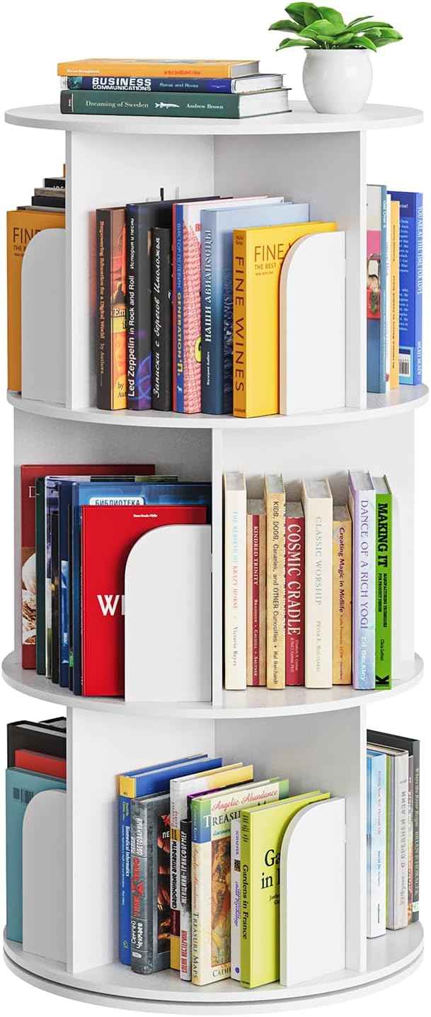 Cross Style 4 Tier Rotating Bookshelf, Spinning 360 Bookcase Lazy Susan Tower