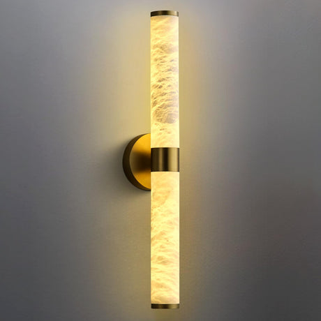 Alabaster Wall Sconces, 24" Brass Wall Sconce, Modern Spanish Natural Marble Sconces Wall Lighting, Gold Dimmable Indoor Wall Light Vanity Wall Lamp for Living Room Bedroom Bathroom Hallway Stairs