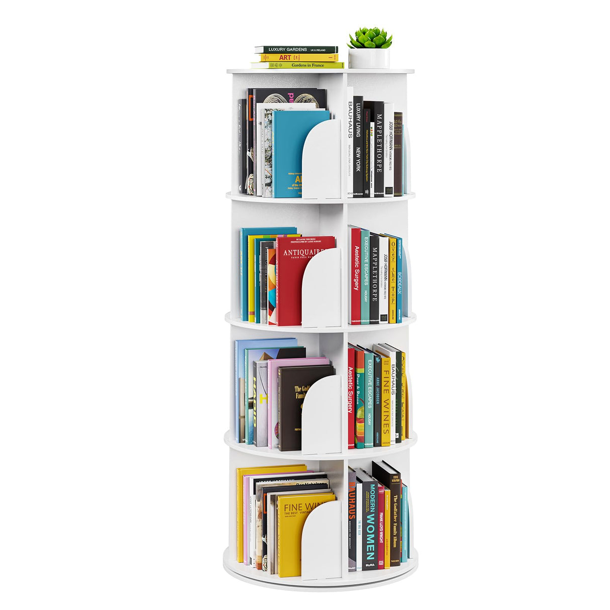 4 Tier Rotating Bookshelf Tower, Spinning Bookcase Lazy Susan,