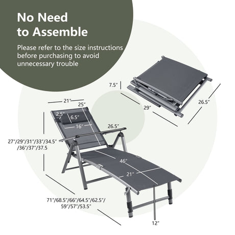Tangkula 2PCS Outdoor Aluminum Chaise Lounge Chair, Patio Folding Chaise with 8 Back and 2 Leg Adjustable Positions, Lounge Recliner with Quick-Drying Fabric for Poolside, Backyard, Beach