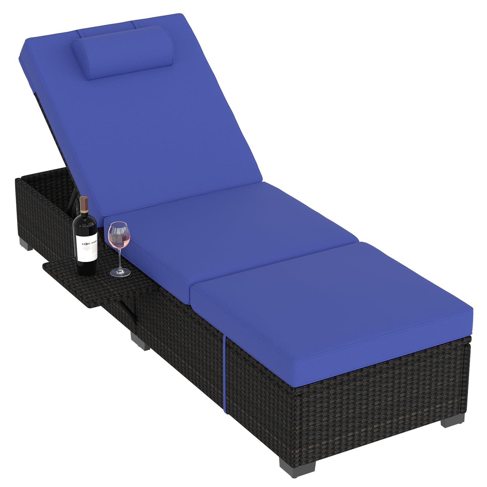 Patio Lounge Chairs,Outdoor PE Wicker Chaise Lounge Set of 2