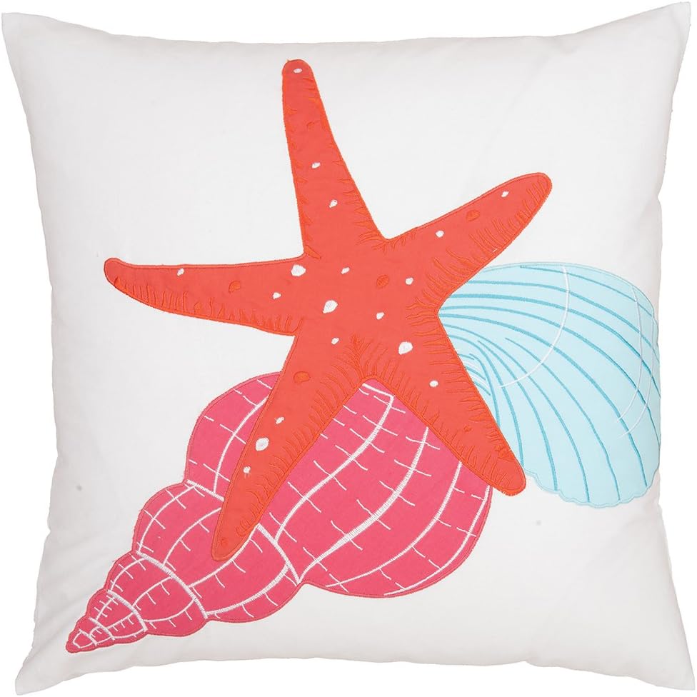 Starfish Trio Embroidered Pillow 18 x 18 Coral