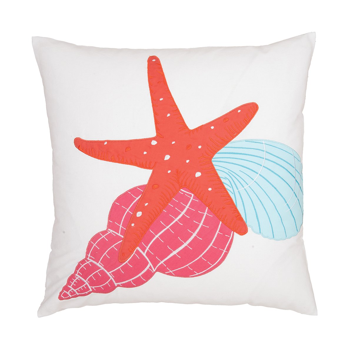 Starfish Trio Embroidered Pillow 18 x 18 Coral