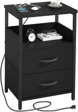 LED Nightstand with Charging Station, Side Table with USB Ports and Outlets