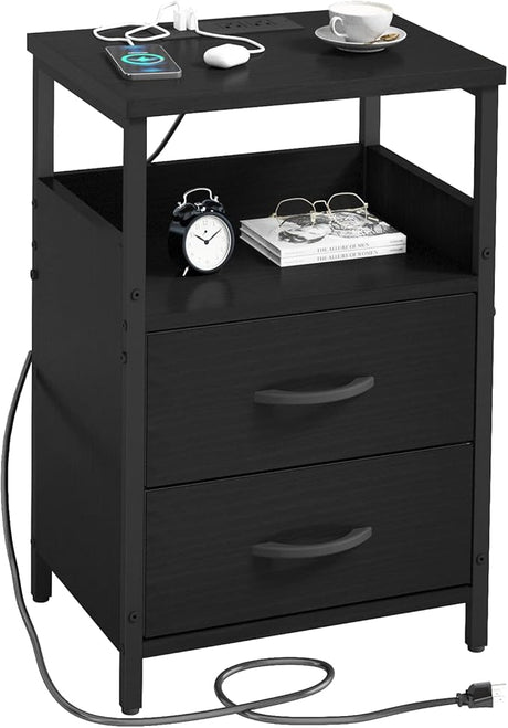 LED Nightstand with Charging Station, Side Table with USB Ports and Outlets