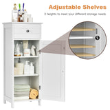 Floor Storage Cabinet, Bathroom Freestanding Side Storage Organizer, Single Door Floor Storage Cabinet w/Drawer & Adjustable Shelves,