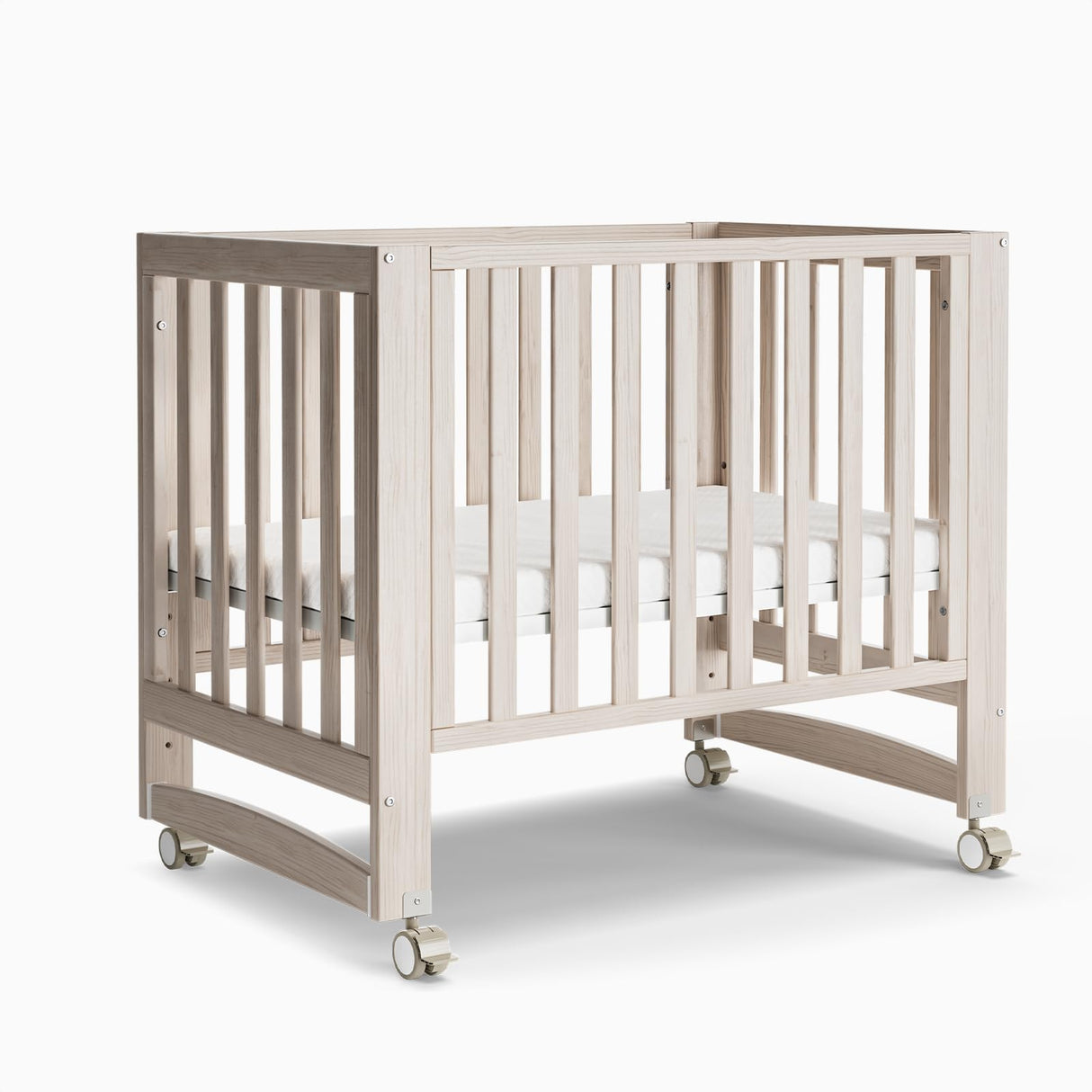 MAMAZING EvoNest Baby Crib, 6 in 1 Convertible Mini Crib with Wheels, 100% New Zealand Pinewood Growing Bed, 4 Adjustable Mattress Heights,Walnut Brown (Washed Natural)