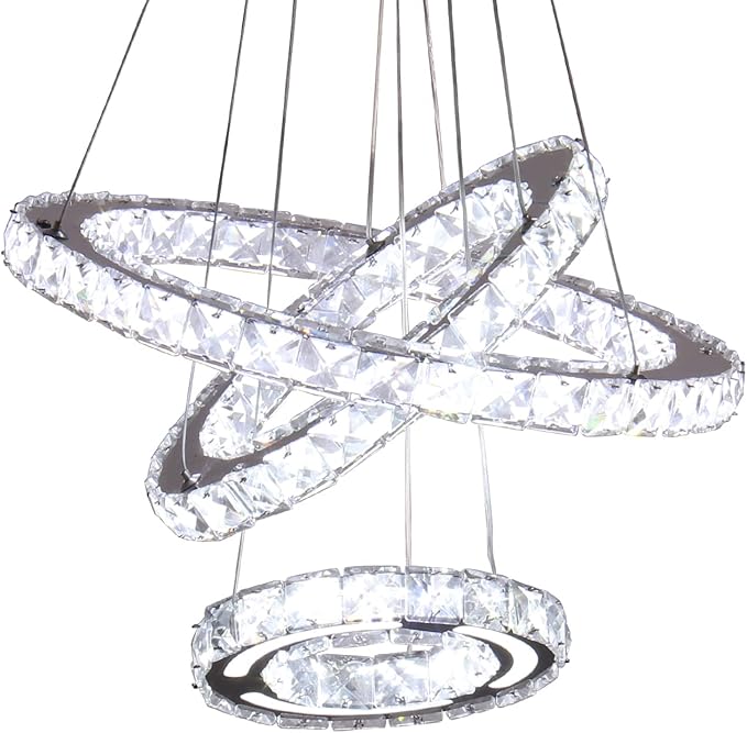 Modern Chandeliers Crystal Ceiling Light 3 Rings Dimmable LED Pendant Light Fixture