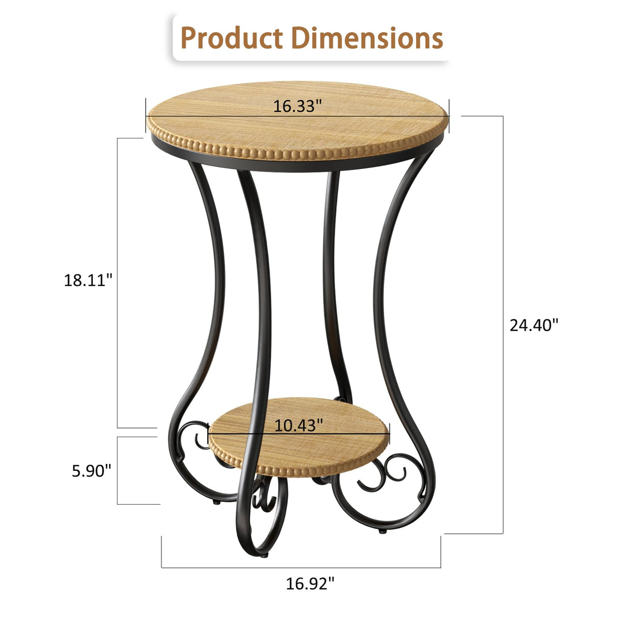 Small Round Side Table Accent End Table Rustic Farmhouse Small End Table