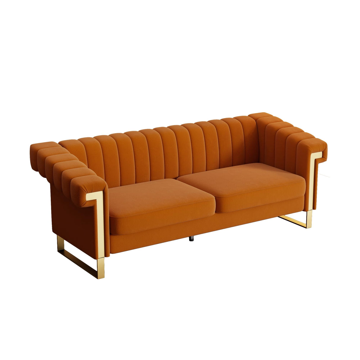 84" Velvet Sleek Channel-Tufted Sofa with Armrest and Back Cushions