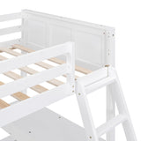 Twin Over Full Bunk Beds with Desk and Drawers, Wood Twin Size Loft Bed