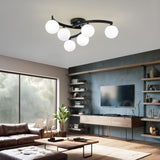 Mid Century Glass Globe Semi Flush Mount Ceiling Light - 6 Light Sputnik Chandelier