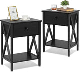 Night Stand, Side Storage Sofa Couch and Living Room,Bedroom, End Table with Cabinet, Matte Black/Set of 2