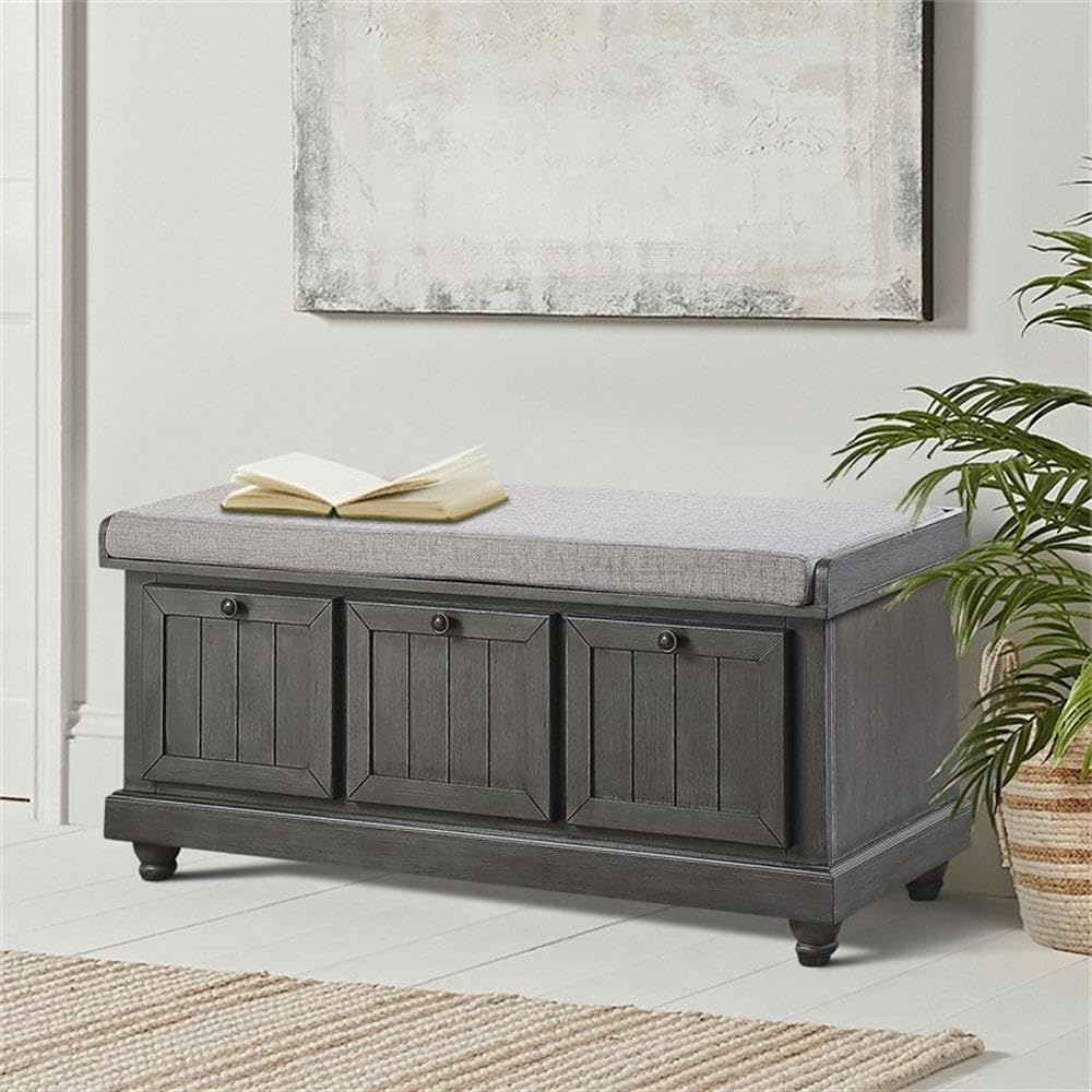 Wood Storage Bench in Dark Gray